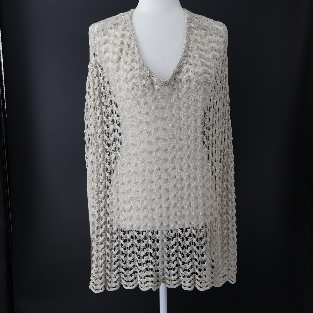 Sparrow Brizo Crochet‎ Poncho Womens S/M Cream Cottagecore Granny Boho Bohemian